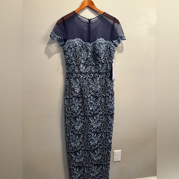 JS Collections Navy Embroidered Maxi Dress party cocktail elegant lace sheer - Picture 13 of 16